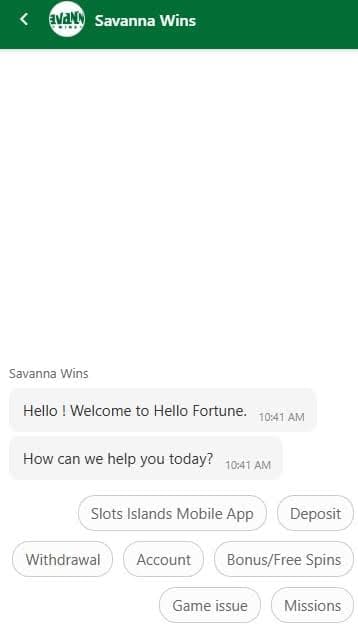 Savanna Wins Casino support client
